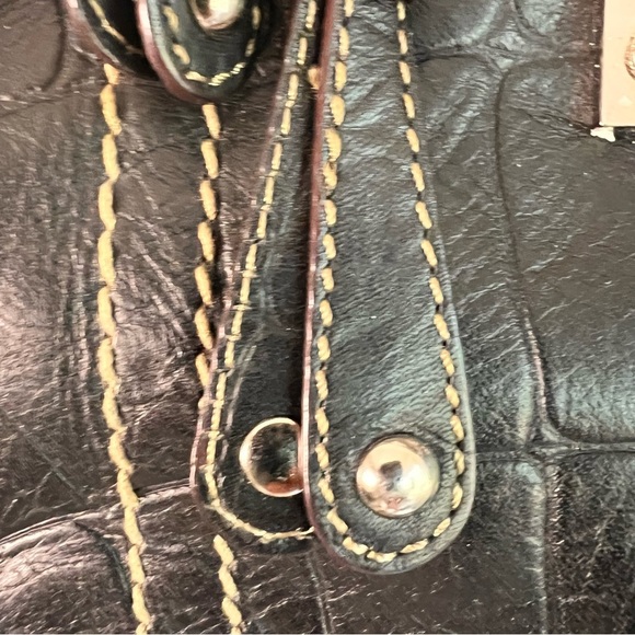 Tignanello Black Leather Tote Bag Croc Embossed Shoulder Handbag Carry All EUC! - Picture 6 of 15
